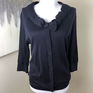 Kate Spade Navy Silk/Cashmere Cardigan Bow Detail